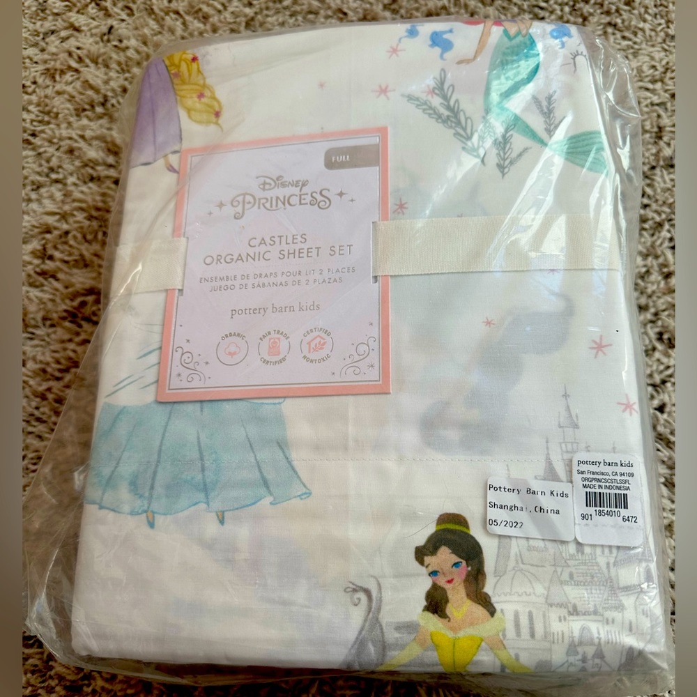 NWT Pottery Barn Kids Disney Princess organic sheet sheet size full.